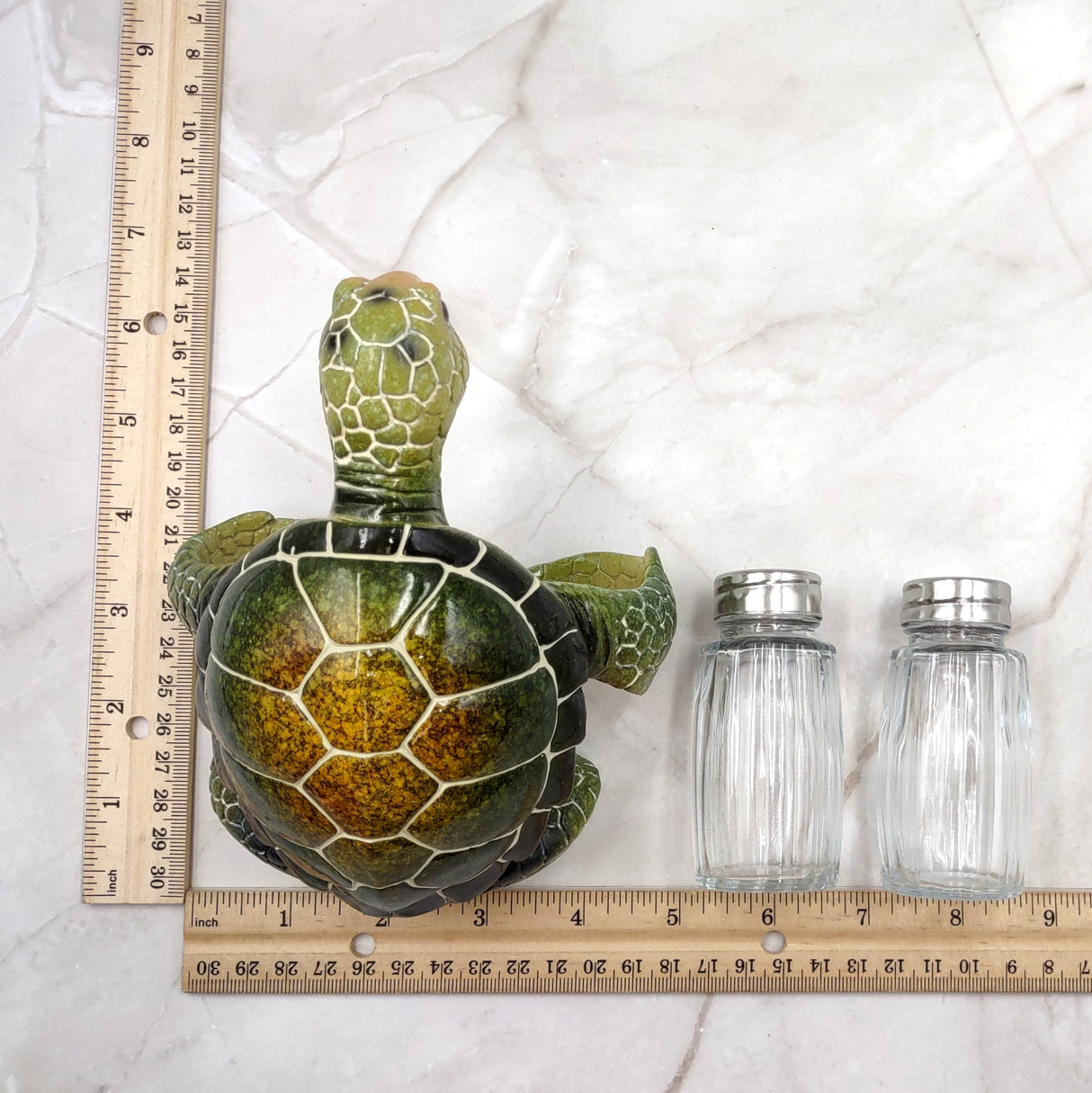 Green Sea Turtle Salt Pepper Shaker Holder Set (1 turtle approx. 5.5+ inches) Green Sea Turtle Spice Shaker Holder for kitchen or table!