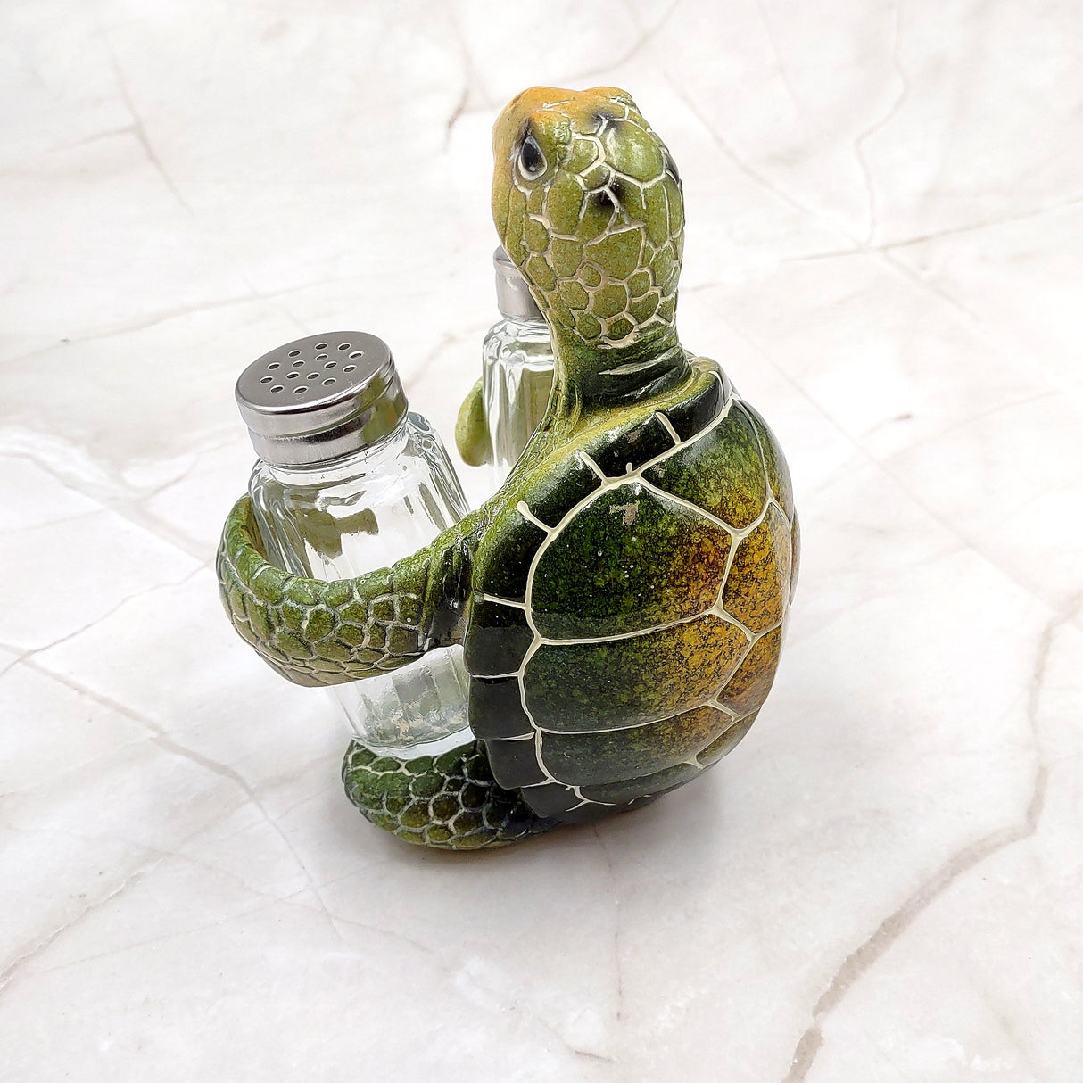 Green Sea Turtle Salt Pepper Shaker Holder Set (1 turtle approx. 5.5+ inches) Green Sea Turtle Spice Shaker Holder for kitchen or table!