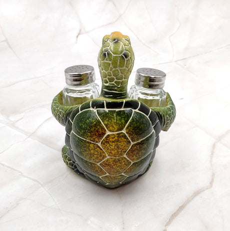 Green Sea Turtle Salt Pepper Shaker Holder Set (1 turtle approx. 5.5+ inches) Green Sea Turtle Spice Shaker Holder for kitchen or table!