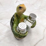 Green Sea Turtle Salt Pepper Shaker Holder Set (1 turtle approx. 5.5+ inches) Green Sea Turtle Spice Shaker Holder for kitchen or table!