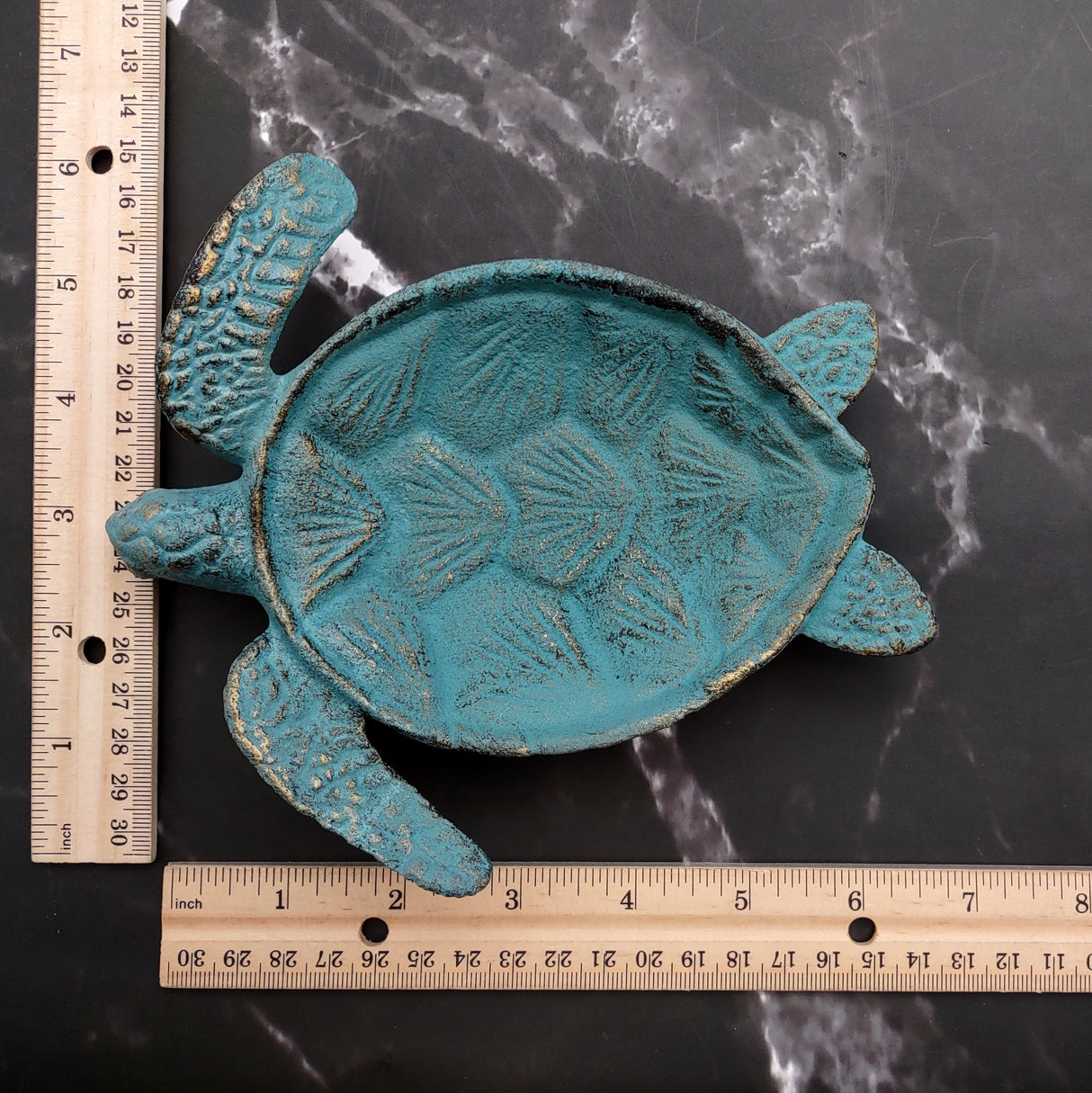Cast Iron Sea Turtle Green Metal Dish (1 dish approx. 7+ inches wide) Green Metal Sea Turtle Plate adds coastal charm to kitchen & home!