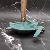 Cast Iron Sea Turtle Green Metal Dish (1 dish approx. 7+ inches wide) Green Metal Sea Turtle Plate adds coastal charm to kitchen & home!