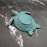 Cast Iron Sea Turtle Green Metal Dish (1 dish approx. 7+ inches wide) Green Metal Sea Turtle Plate adds coastal charm to kitchen & home!