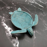 Cast Iron Sea Turtle Green Metal Dish (1 dish approx. 7+ inches wide) Green Metal Sea Turtle Plate adds coastal charm to kitchen & home!