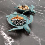 Cast Iron Sea Turtle Green Metal Dish (1 dish approx. 7+ inches wide) Green Metal Sea Turtle Plate adds coastal charm to kitchen & home!