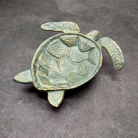 Cast Iron Sea Turtle Green Metal Dish (1 bowl approx. 7+ inches) Green Metal Sea Turtle Dish for jewelry trinkets & home décor!
