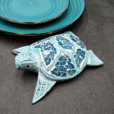 Blue Wood Sea Turtle Sea Glass Shell Figurine (1 figure approx. 6+ inches long) Mosaic Sea Glass Shell Wood Sea Turtle for home decor!