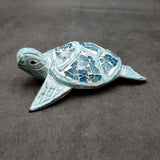 Blue Wood Sea Turtle Sea Glass Shell Figurine (1 figure approx. 6+ inches long) Mosaic Sea Glass Shell Wood Sea Turtle for home decor!
