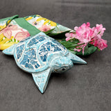 Blue Wood Sea Turtle Sea Glass Shell Figurine (1 figure approx. 6+ inches long) Mosaic Sea Glass Shell Wood Sea Turtle for home decor!
