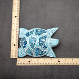 Blue Wood Sea Turtle Sea Glass Shell Figurine (1 figure approx. 6+ inches long) Mosaic Sea Glass Shell Wood Sea Turtle for home decor!