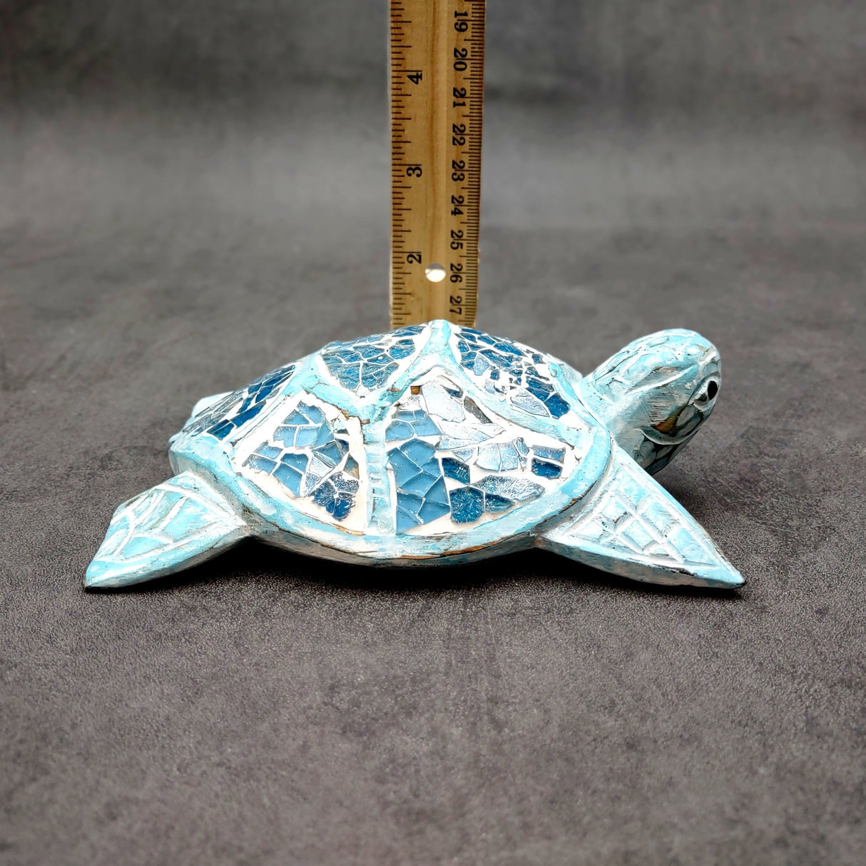 Blue Wood Sea Turtle Sea Glass Shell Figurine (1 figure approx. 6+ inches long) Mosaic Sea Glass Shell Wood Sea Turtle for home decor!