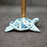 Blue Wood Sea Turtle Sea Glass Shell Figurine (1 figure approx. 6+ inches long) Mosaic Sea Glass Shell Wood Sea Turtle for home decor!