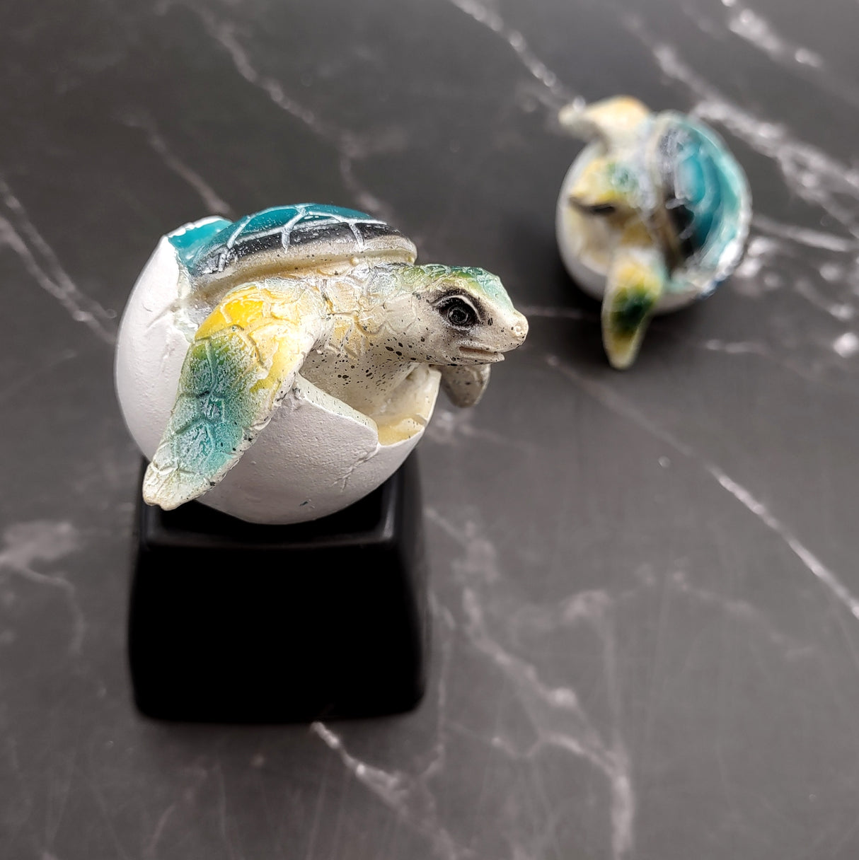 Sea Turtle Egg Hatchling Aqua Blue Shell (1 sea turtle approx. 2+ inches) Blue Painted Resin Baby Sea Turtle Egg for coastal home décor!