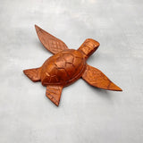Carved Wooden Sea Turtle Brown (1 turtle approx. 3.5+ inch wide) Wood Sea Turtle Figure for coastal beach home display & decoration!