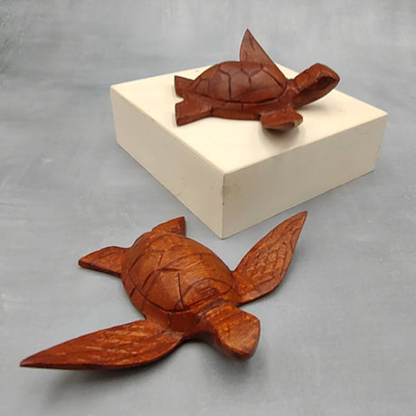 Carved Wooden Sea Turtle Brown (1 turtle approx. 3.5+ inch wide) Wood Sea Turtle Figure for coastal beach home display & decoration!