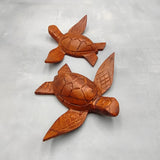 Carved Wooden Sea Turtle Brown (1 turtle approx. 3.5+ inch wide) Wood Sea Turtle Figure for coastal beach home display & decoration!
