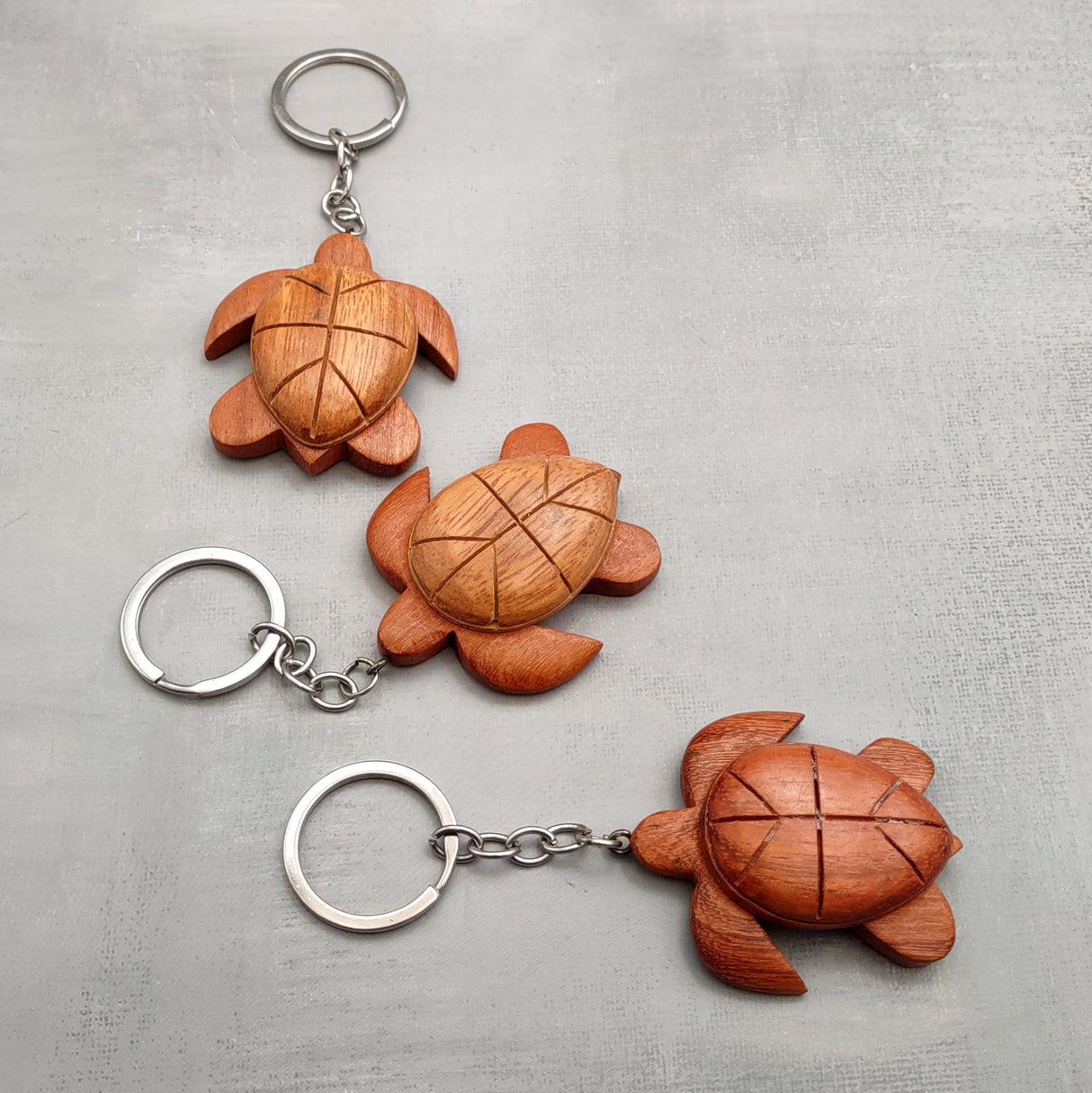 Handmade Koa Wood Sea Turtle Keychain (1 keychain approx. 2.5+ inches) Wooden Sea Turtle Keychain for gifting or decorative charm!
