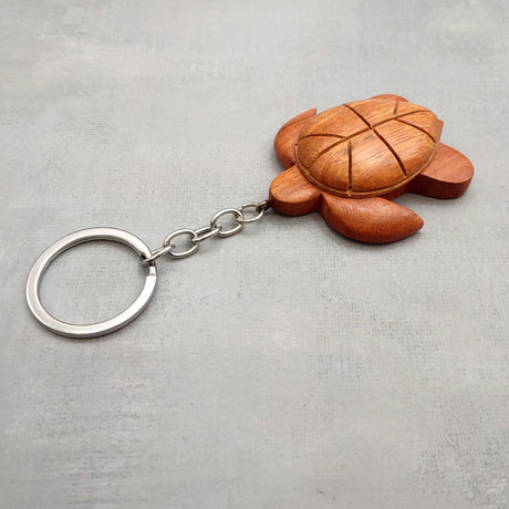 Handmade Koa Wood Sea Turtle Keychain (1 keychain approx. 2.5+ inches) Wooden Sea Turtle Keychain for gifting or decorative charm!