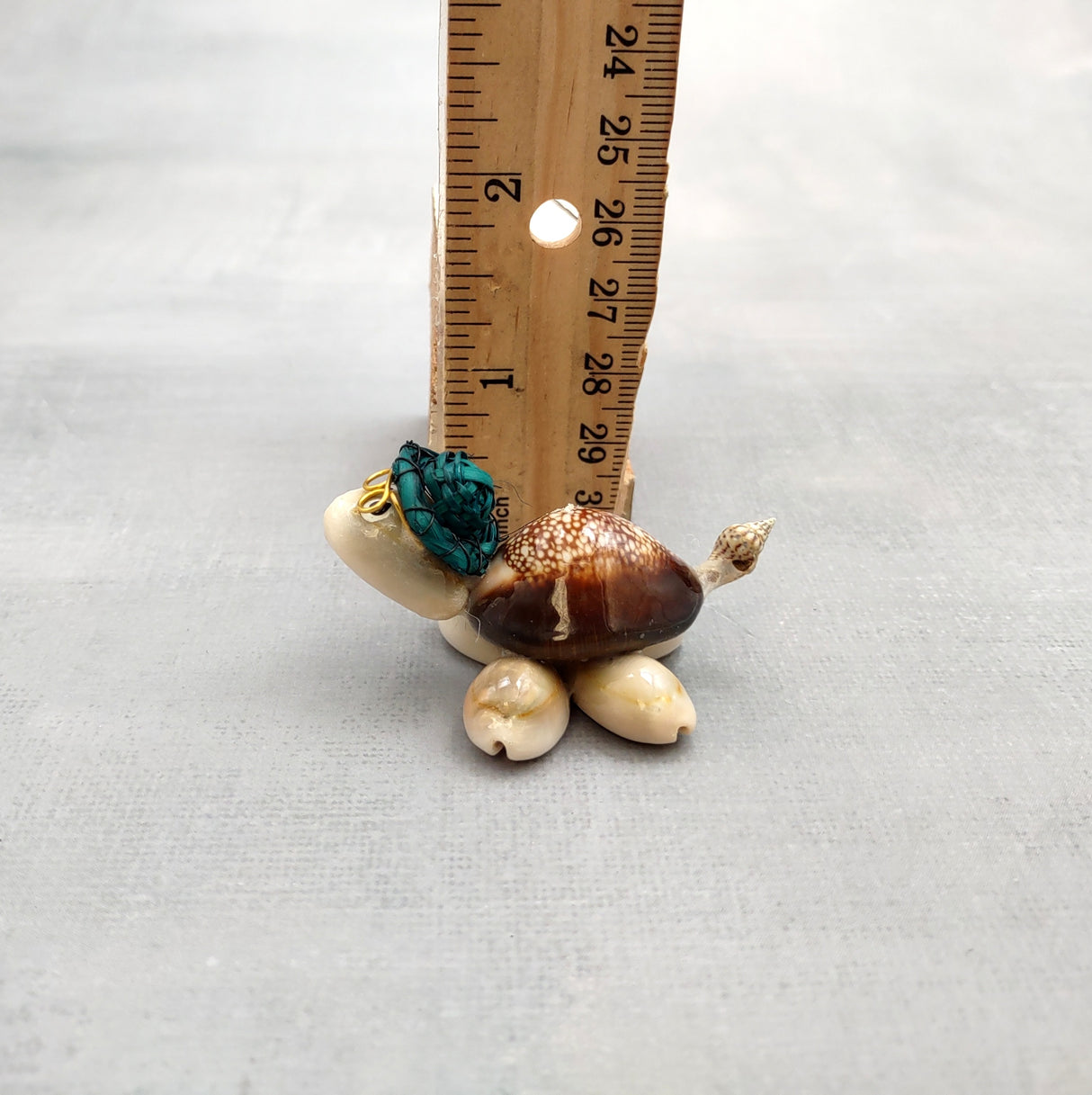 Cowrie Shell Sea Turtle Figurines Dark Green Hat (3 figures approx. 2+ inches) Cute Cowrie Seashell Sea Turtles for gifts decor & display!
