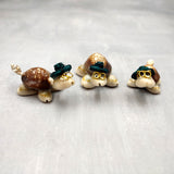Cowrie Shell Sea Turtle Figurines Dark Green Hat (3 figures approx. 2+ inches) Cute Cowrie Seashell Sea Turtles for gifts decor & display!