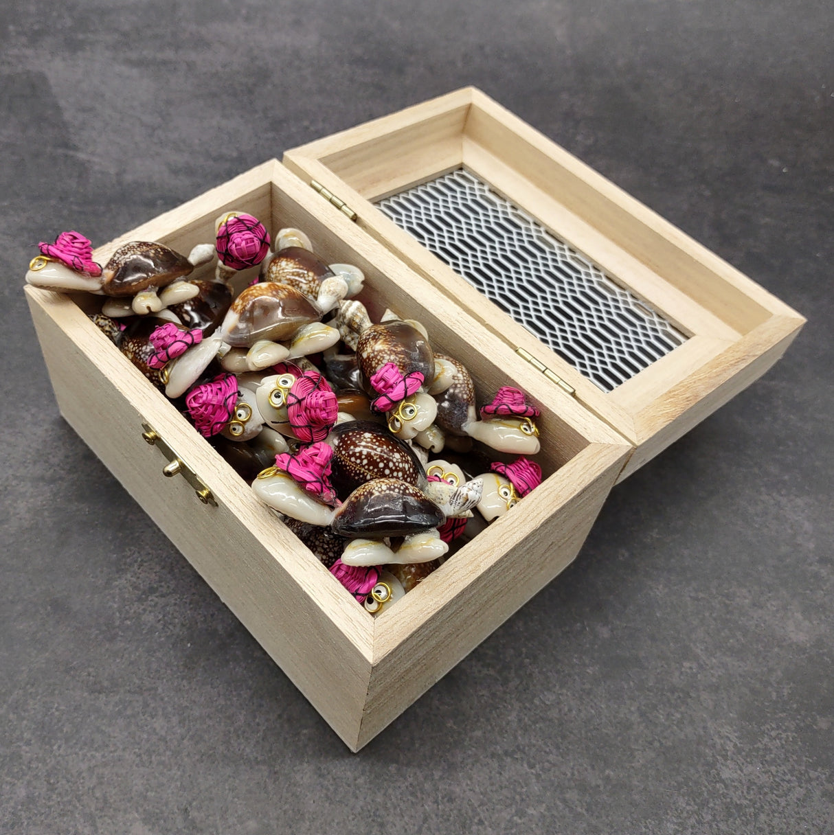 Cowrie Shell Sea Turtle Figurines Pink Hat (3 figures approx. 2+ inches) Cute Cowrie Seashell Sea Turtles for gifts decor & display!
