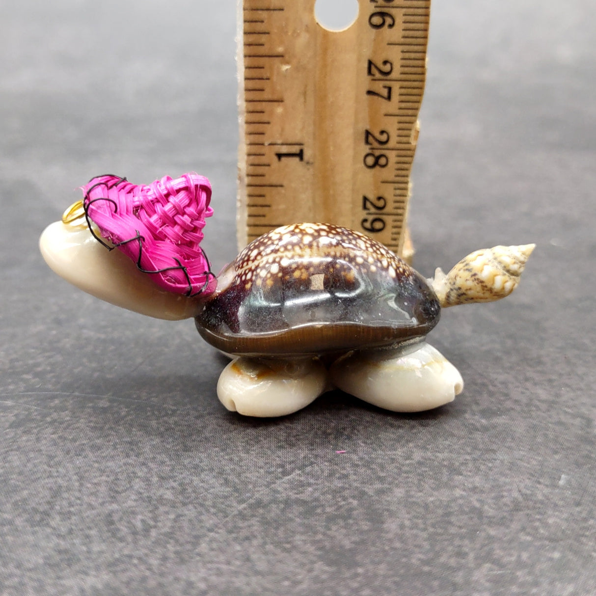 Cowrie Shell Sea Turtle Figurines Pink Hat (3 figures approx. 2+ inches) Cute Cowrie Seashell Sea Turtles for gifts decor & display!