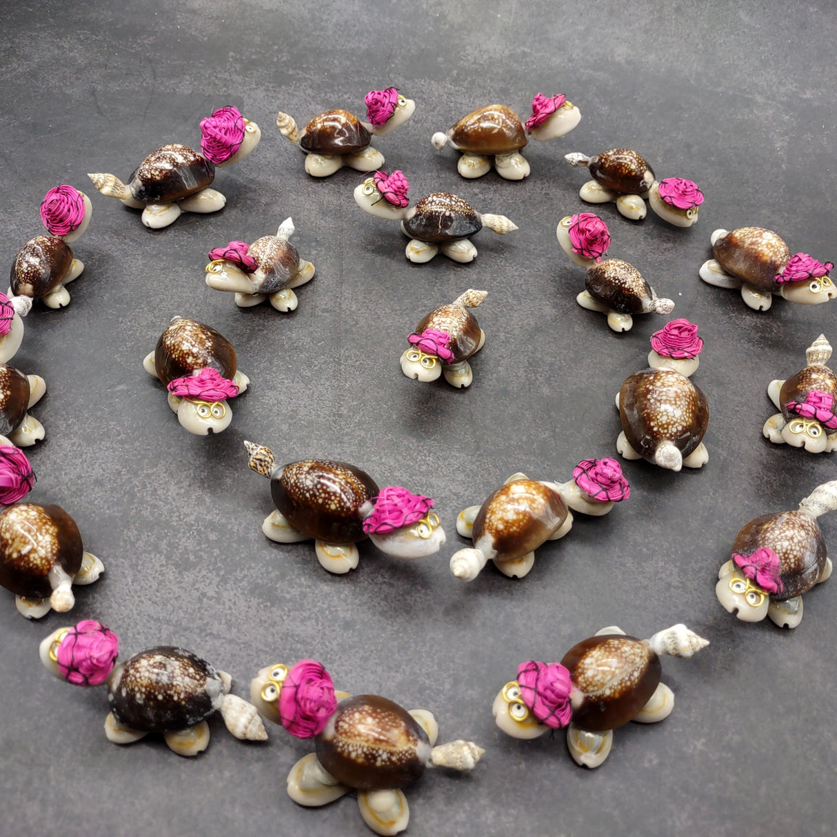 Cowrie Shell Sea Turtle Figurines Pink Hat (3 figures approx. 2+ inches) Cute Cowrie Seashell Sea Turtles for gifts decor & display!