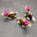 Cowrie Shell Sea Turtle Figurines Pink Hat (3 figures approx. 2+ inches) Cute Cowrie Seashell Sea Turtles for gifts decor & display!
