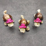 Cowrie Shell Sea Turtle Figurines Pink Hat (3 figures approx. 2+ inches) Cute Cowrie Seashell Sea Turtles for gifts decor & display!