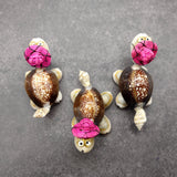 Cowrie Shell Sea Turtle Figurines Pink Hat (3 figures approx. 2+ inches) Cute Cowrie Seashell Sea Turtles for gifts decor & display!