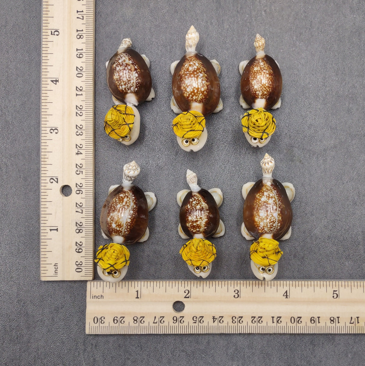 Cowrie Shell Sea Turtle Figurines Yellow Hat (3 figures approx. 2+ inches) Cute Cowrie Seashell Sea Turtles for gifts decor & display!