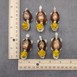 Cowrie Shell Sea Turtle Figurines Yellow Hat (3 figures approx. 2+ inches) Cute Cowrie Seashell Sea Turtles for gifts decor & display!