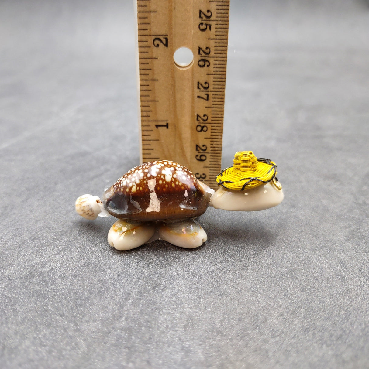Cowrie Shell Sea Turtle Figurines Yellow Hat (3 figures approx. 2+ inches) Cute Cowrie Seashell Sea Turtles for gifts decor & display!