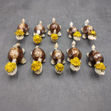Cowrie Shell Sea Turtle Figurines Yellow Hat (3 figures approx. 2+ inches) Cute Cowrie Seashell Sea Turtles for gifts decor & display!