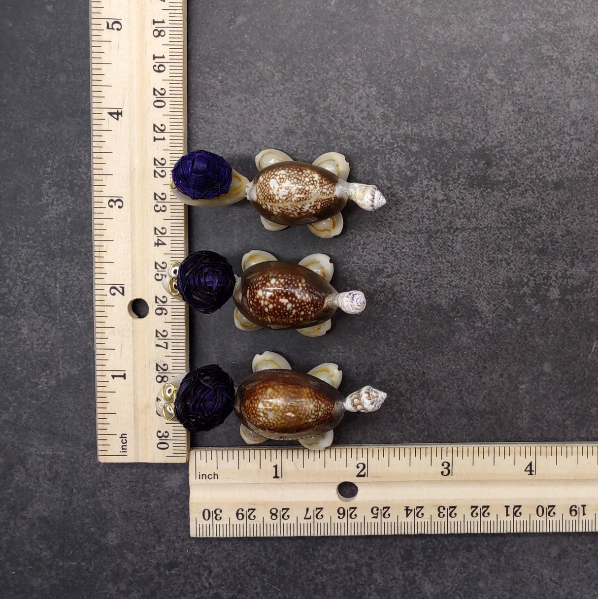Cowrie Shell Sea Turtle Figurines Purple Hat (3 figures approx. 2+ inches) Cute Cowrie Seashell Sea Turtles for gifts decor & display!