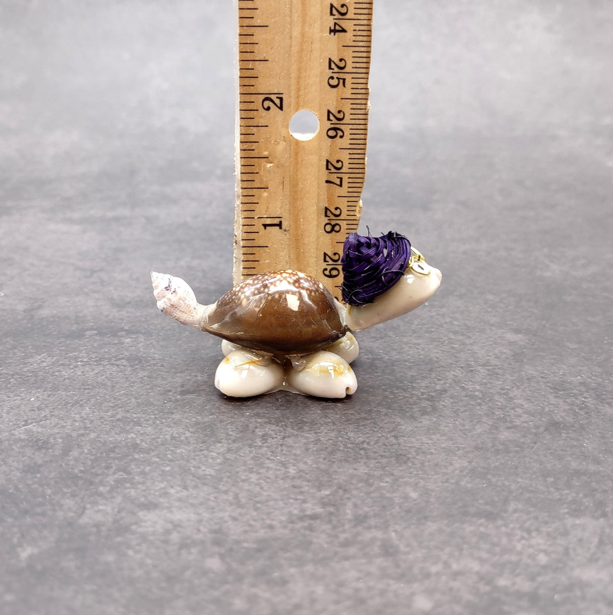 Cowrie Shell Sea Turtle Figurines Purple Hat (3 figures approx. 2+ inches) Cute Cowrie Seashell Sea Turtles for gifts decor & display!