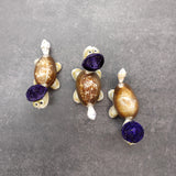 Cowrie Shell Sea Turtle Figurines Purple Hat (3 figures approx. 2+ inches) Cute Cowrie Seashell Sea Turtles for gifts decor & display!