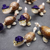 Cowrie Shell Sea Turtle Figurines Purple Hat (3 figures approx. 2+ inches) Cute Cowrie Seashell Sea Turtles for gifts decor & display!