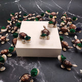Cowrie Shell Sea Turtle Figurines Green Hat (3 figures approx. 2+ inches) Cute Cowrie Seashell Sea Turtles for gifts decor & display!