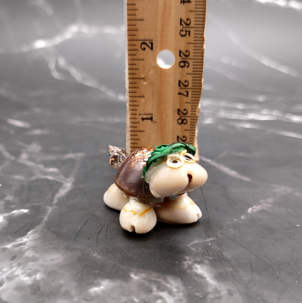 Cowrie Shell Sea Turtle Figurines Green Hat (3 figures approx. 2+ inches) Cute Cowrie Seashell Sea Turtles for gifts decor & display!