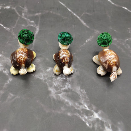 Cowrie Shell Sea Turtle Figurines Green Hat (3 figures approx. 2+ inches) Cute Cowrie Seashell Sea Turtles for gifts decor & display!