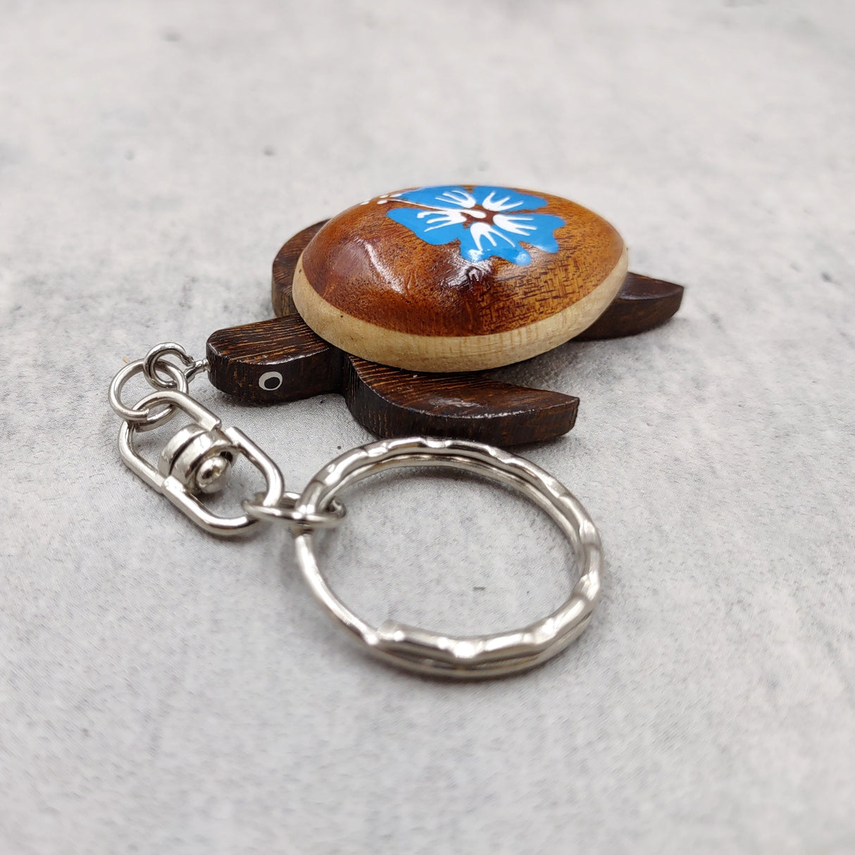 Blue Hibiscus Painted Wooden Sea Turtle Keychain (1 keychain approx. 4.25+ inches) Wooden Sea Turtle Key Fob for gifting or party favors!