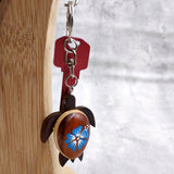 Blue Hibiscus Painted Wooden Sea Turtle Keychain (1 keychain approx. 4.25+ inches) Wooden Sea Turtle Key Fob for gifting or party favors!