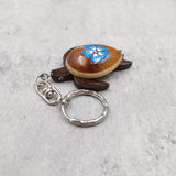 Blue Hibiscus Painted Wooden Sea Turtle Keychain (1 keychain approx. 4.25+ inches) Wooden Sea Turtle Key Fob for gifting or party favors!