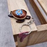 Blue Hibiscus Painted Wooden Sea Turtle Keychain (1 keychain approx. 4.25+ inches) Wooden Sea Turtle Key Fob for gifting or party favors!
