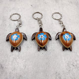 Blue Hibiscus Painted Wooden Sea Turtle Keychain (1 keychain approx. 4.25+ inches) Wooden Sea Turtle Key Fob for gifting or party favors!