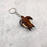 Blue Hibiscus Painted Wooden Sea Turtle Keychain (1 keychain approx. 4.25+ inches) Wooden Sea Turtle Key Fob for gifting or party favors!