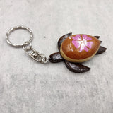 Pink Hibiscus Painted Wooden Sea Turtle Keychain (1 keychain approx. 4.25+ inches) Wooden Sea Turtle Key Fob for gifting or party favors!