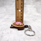 Pink Hibiscus Painted Wooden Sea Turtle Keychain (1 keychain approx. 4.25+ inches) Wooden Sea Turtle Key Fob for gifting or party favors!