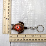 Orange Hibiscus Painted Wooden Sea Turtle Keychain (1 keychain approx. 4.25+ inches) Wooden Sea Turtle Key Fob for gifting or party favors!